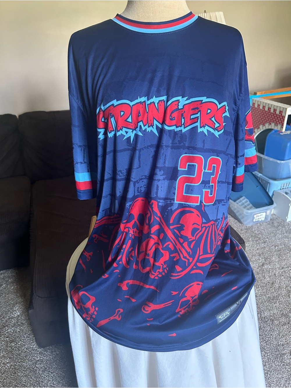 Men's Navy 'Strangers' Graphic Jersey - Red & Light Blue Accents M70